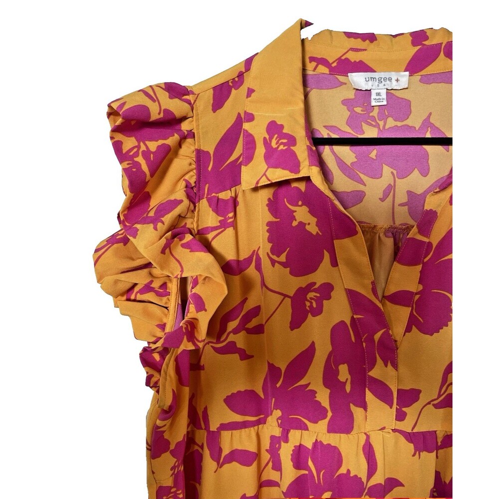 UMGEE Woman's Short Red & Gold Floral Dress Size 1XL - Picture 3 of 9